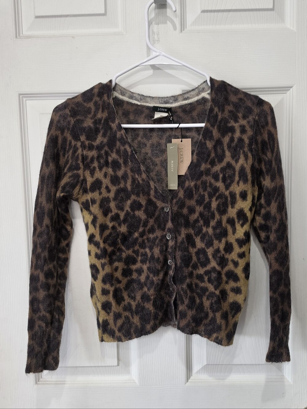 J.Crew Leopard Print Mohair Blend Cardigan Sweater Size XS NWT